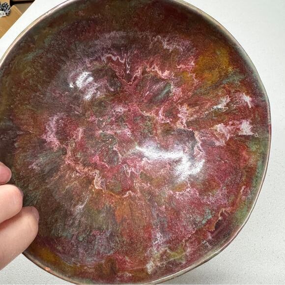 Handmade Pottery Bowl Decorative Purple Teal Swirl - Picture 8 of 9